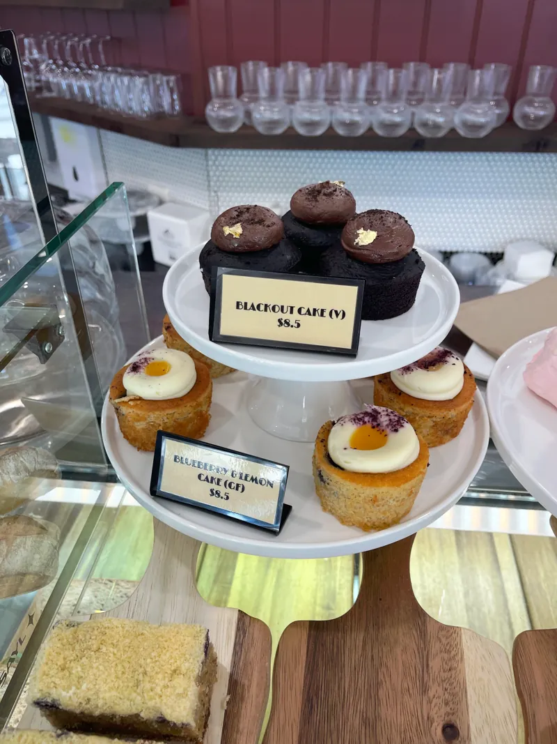 Cupcakes and slices on cake stands